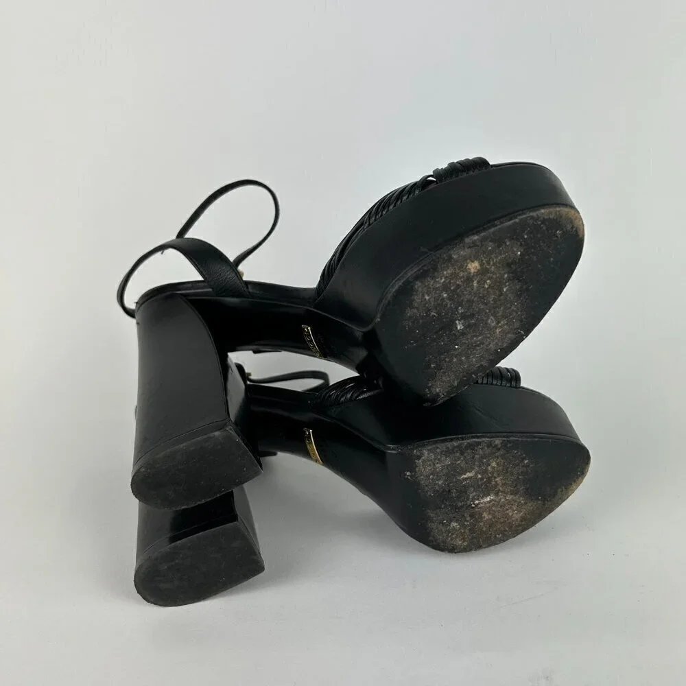 Gucci Allie Knotted Platform Sandals EU 37 US 7 Black Crawford Block High Heel - Picture 10 of 12